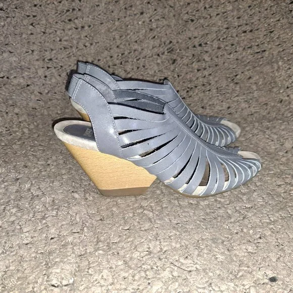 CAMPER-Rachael-Gray Strappy Leather-Wooden Wedge Sandals-SZ 39-8.5-Excellent - Picture 4 of 8